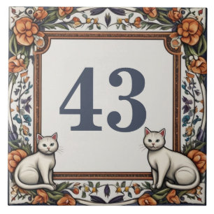 Cats Flowers Anpassningsbar House Number Sign Plaq Kakelplatta