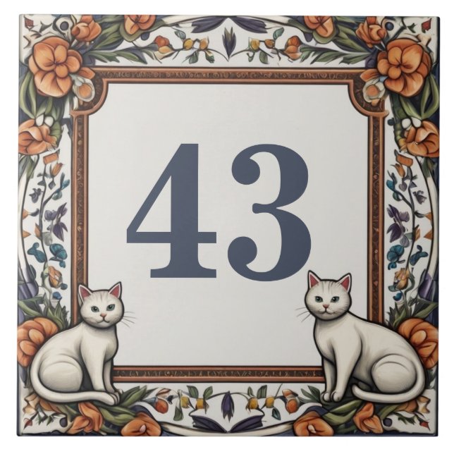 Cats Flowers Anpassningsbar House Number Sign Plaq Kakelplatta (Framsidan)