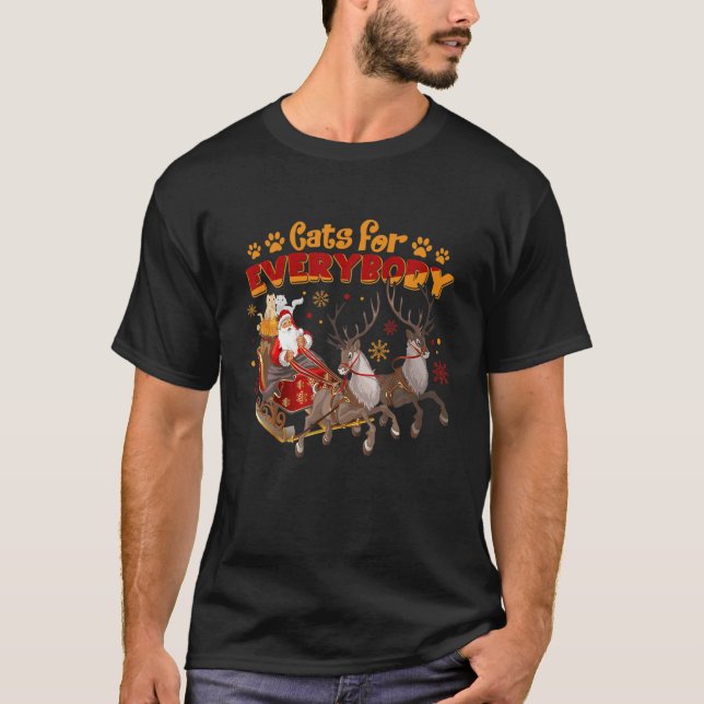 Cats For Everybody Ugly Christmas Cat Catmas Santa T Shirt (Framsida)