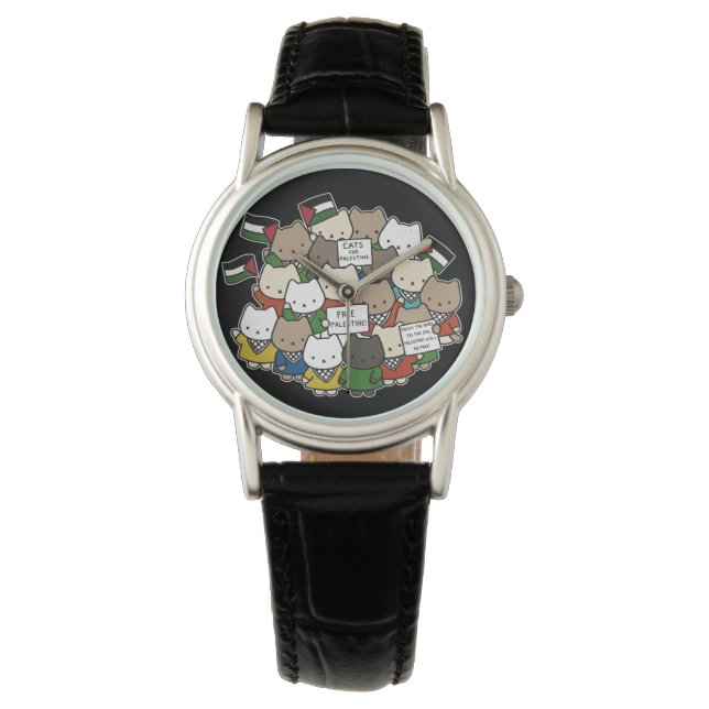 Cats for Palestine – Kawaii Cats for Justice Armbandsur (Framsida)