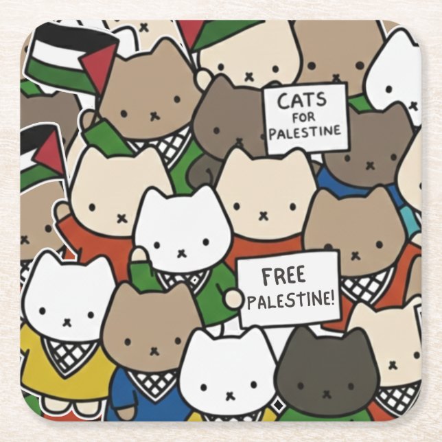 Cats for Palestine – Kawaii Cats for Justice Underlägg Papper Kvadrat (Framsidan)