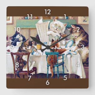 Cats frukost, Louis Wain Fyrkantig Klocka