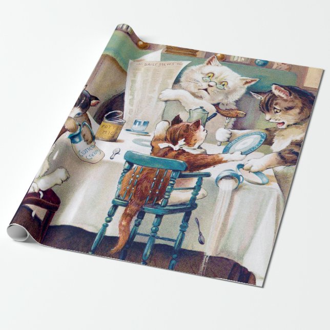 Cats frukost Time, Louis Wain Presentpapper (Utrullad)