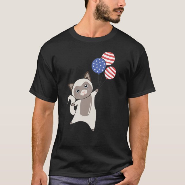 Cats Funny Cat 4:e juli amerikanska Flagga T Shirt (Framsida)