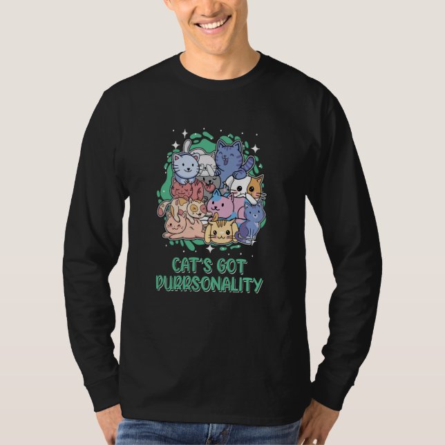 Cats Got Purrsonality Cat Sayings Kitten Quotes T Shirt (Framsida)