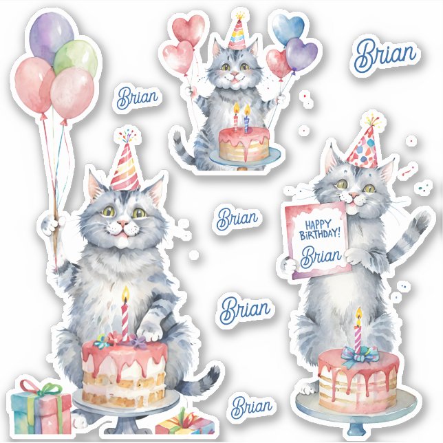 Cats Grattis på födelsedagen Personlig Klistermärken (Framsida)