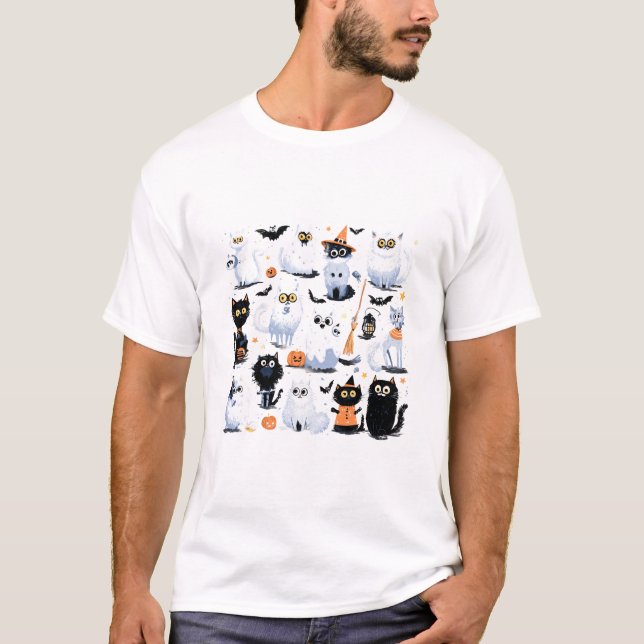 Cats Halloween Scene T-Shirt | Spooky Black Cat (Framsida)