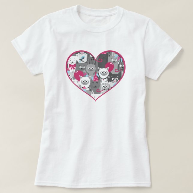 Cats Heart Kärlek T-Shirt (Design framsida)