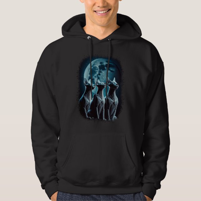 Cats Howling At The Moon  Hairless Sphynx Cat Hoodie (Framsida)