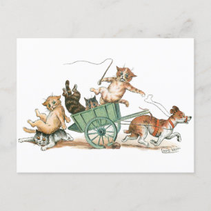 Cats Hund Cart av Louis Wain Vykort