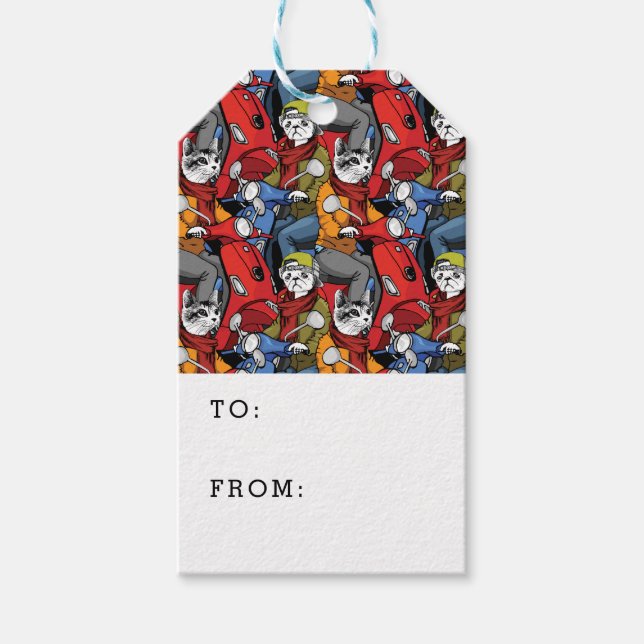 Cats & Hundar Scooter Mönster | Lägg till text Presentetikett (Framsidan)