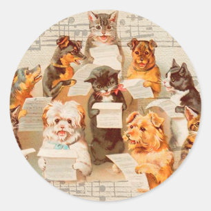 Cats & Hundar Singing, Vintage Arthur Thiele Runt Klistermärke