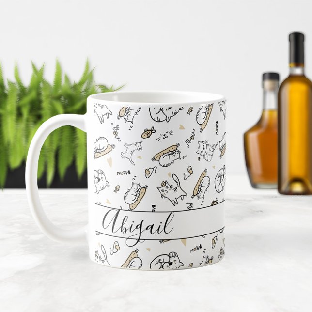 🐾 Cats Illustration Namn eller Monogram Cat Lover Kaffemugg (🐾 Cats Illustration Name or Monogram Cat Lover's Coffee Mug
)