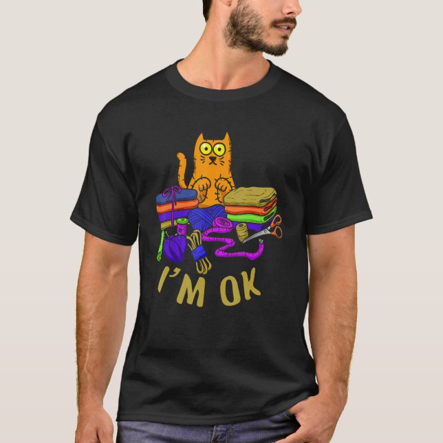 Cats I'm Ok Animal Kitten  Paw Love Pet Sewing T Shirt (Framsida)
