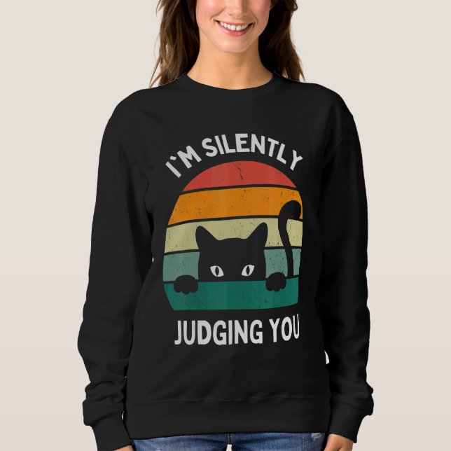 Cats  I'm Silently Judging You Black Cat T Shirt (Framsida)