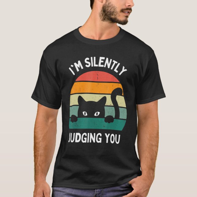 Cats  I'm Silently Judging You Black Cat T Shirt (Framsida)