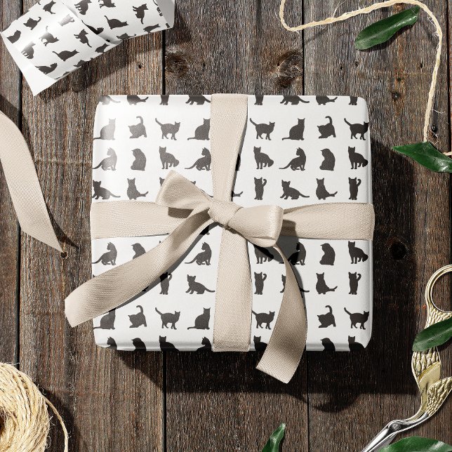  Cats in Black Silhouette Pattern Pet Animal Presentpapper (Skapare uppladdad)