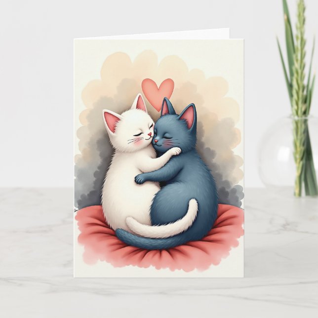 Cats In Love Hug Card Kort (Framsida)