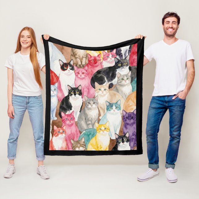 Cats in Multicolour Fleecefilt (På plats)