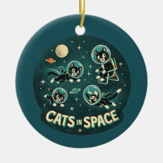 Cats in space UFO funny humor kitty Julgransprydnad Keramik