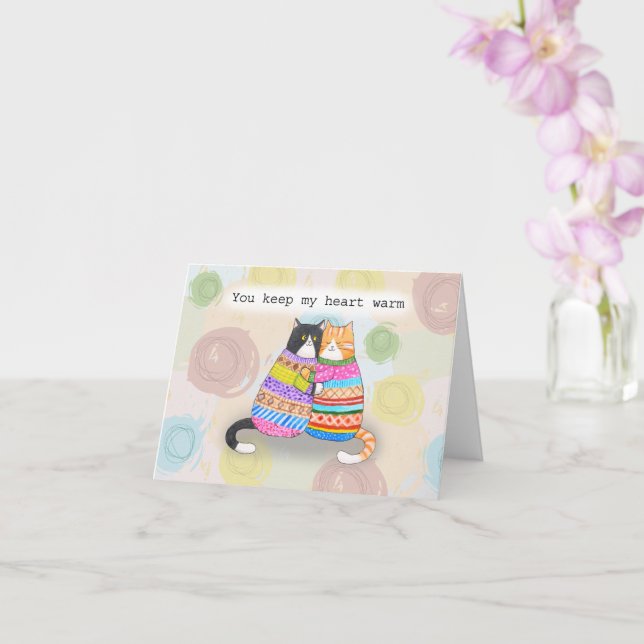Cats in Sweater Snuggling You Make My Heart Warm Kort (Orkide)
