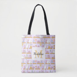 Cats in the Library Book Tote Bag Girly Purple Tygkasse