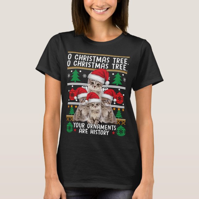 Cats jul Shirt Funny Ornaments Pajama Family T Shirt (Framsida)