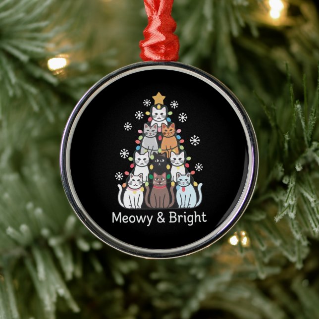 Cats Julgran Meowy Bright Cute Julafton Julgransprydnad Metall (Träd)