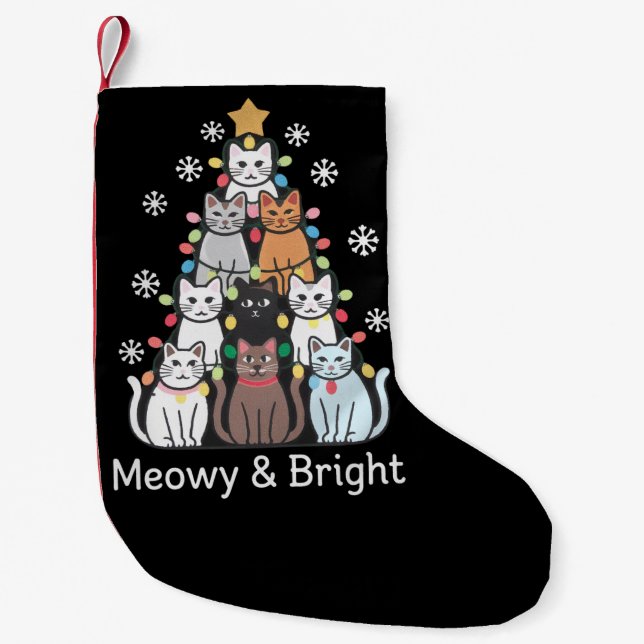 Cats Julgran Meowy Bright Cute Julafton Liten Julstrumpa (Framsidan)