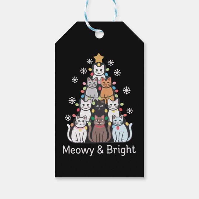 Cats Julgran Meowy Bright Cute Julafton Presentetikett (Baksidan)