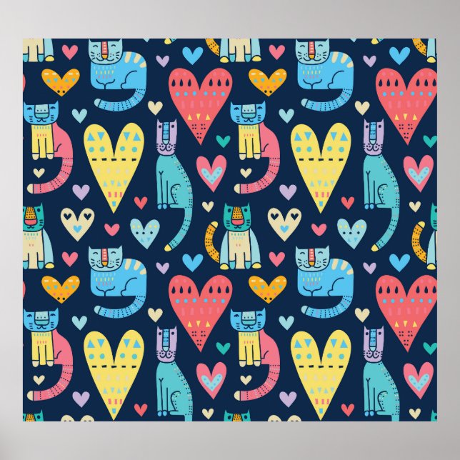 Cats Kärlek: Färglös Vintage Sömlös Poster (Framsidan)