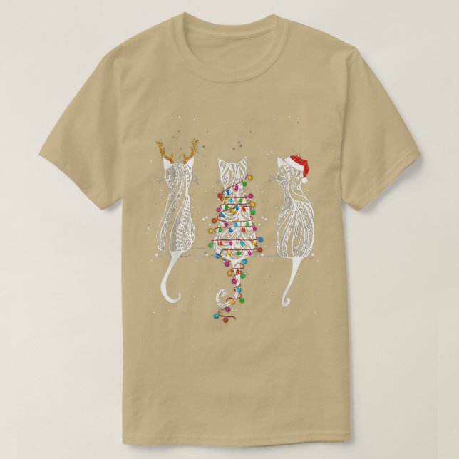 Cats Kitten Tatto Reindeer jul Ljus Träd T Shirt (Design framsida)