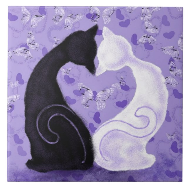 Cats Lila Ceramic Tile - vacker Kärlek Kakelplatta (Framsidan)