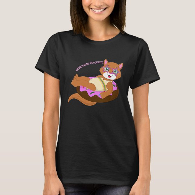 cats love to swim summer t shirt (Framsida)