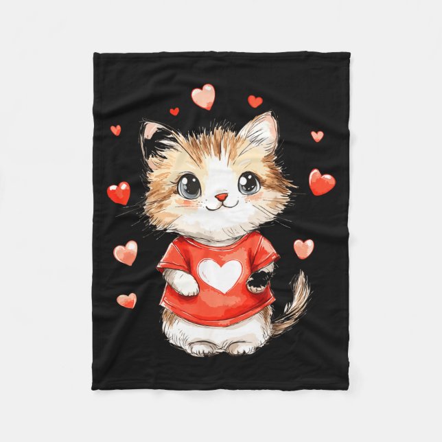 Cats Lover Heart Girls Kitten Valentine’s Day Wome Fleecefilt (Framsidan)
