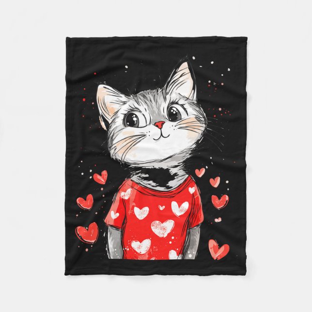Cats Lover Heart Girls Kitten Valentine’s Day Wome Fleecefilt (Framsidan)
