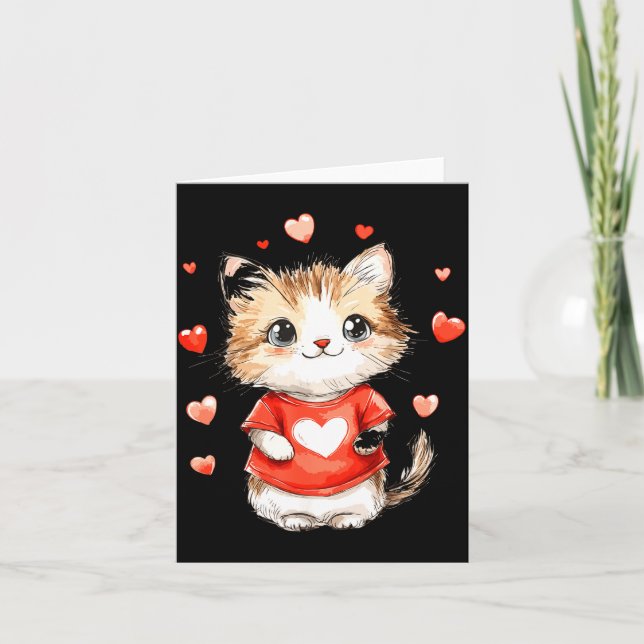 Cats Lover Heart Girls Kitten Valentine’s Day Wome Kort (Framsida)