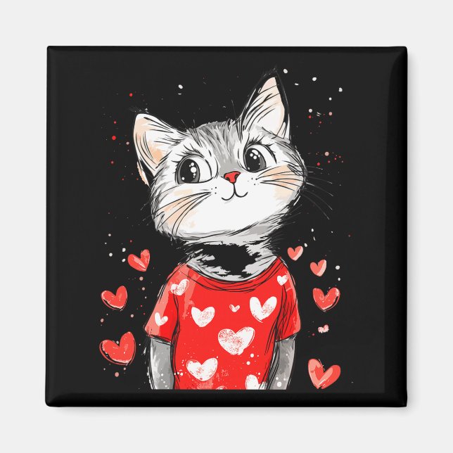 Cats Lover Heart Girls Kitten Valentine’s Day Wome Magnet (Framsidan)