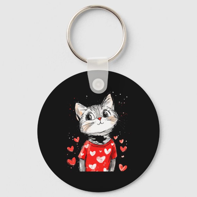 Cats Lover Heart Girls Kitten Valentine’s Day Wome Nyckelring (Framsida)