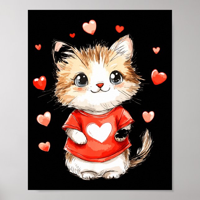 Cats Lover Heart Girls Kitten Valentine’s Day Wome Poster (Framsidan)