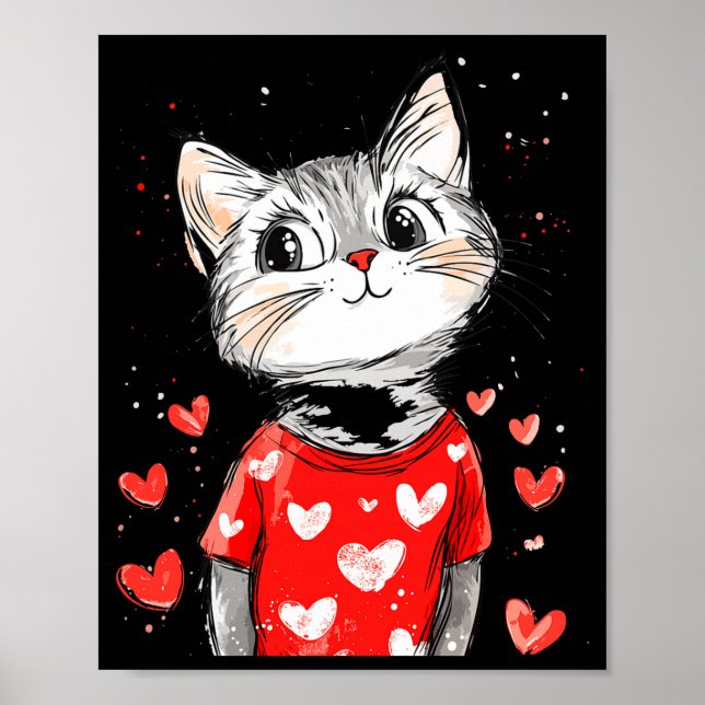 Cats Lover Heart Girls Kitten Valentine’s Day Wome Poster (Framsidan)