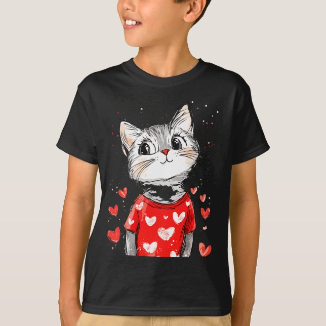 Cats Lover Heart Girls Kitten Valentine’s Day Wome T Shirt (Framsida)