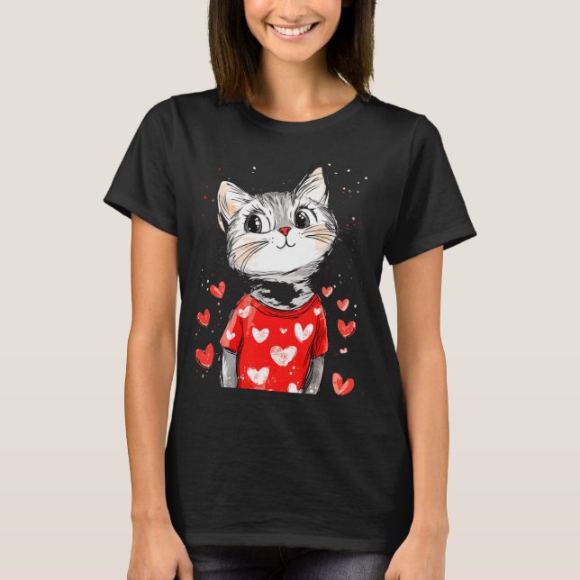 Cats Lover Heart Girls Kitten Valentine’s Day Wome T Shirt (Framsida)