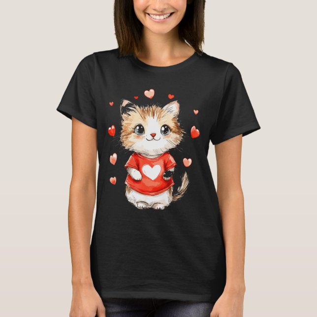 Cats Lover Heart Girls Kitten Valentine’s Day Wome T Shirt (Framsida)