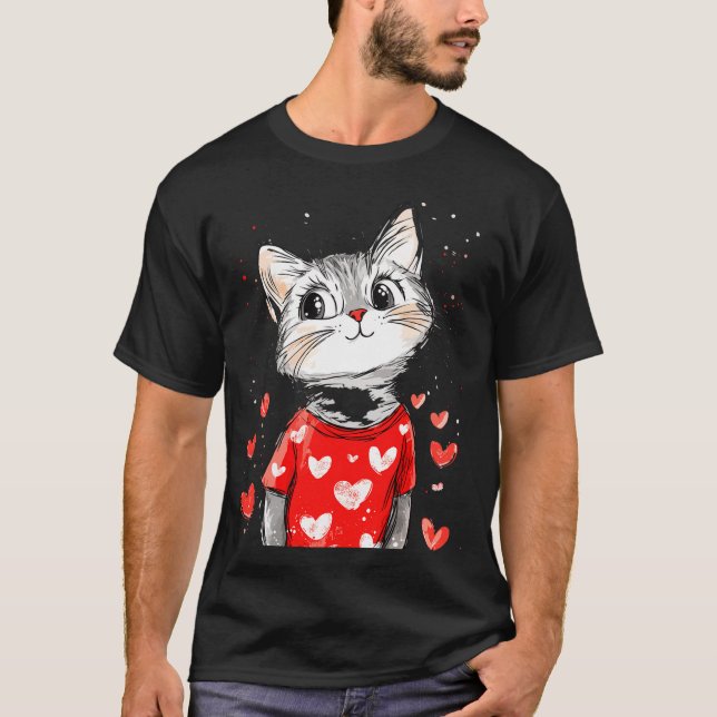 Cats Lover Heart Girls Kitten Valentine’s Day Wome T Shirt (Framsida)