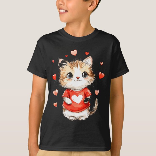 Cats Lover Heart Girls Kitten Valentine’s Day Wome T Shirt (Framsida)