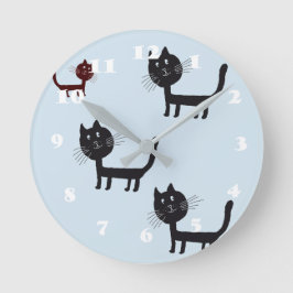 Cats Lycklig Black Kittens Teckning Wall Clock Rund Klocka