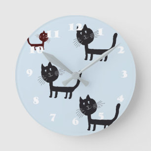Cats Lycklig Black Kittens Teckning Wall Clock Rund Klocka