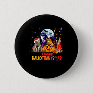 Cats Lycklig Hallothanksmas Halloween Thanksgiving Knapp