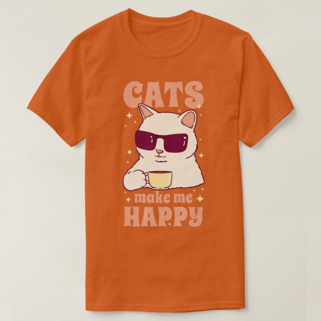 Cats Make Me Happy Coffee Drinking Sunglasses Kitt T Shirt (Design framsida)